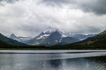 Many Glacier hotel and Swiftcurrent lake, Glacier national park, Montana, USA, August 2024.