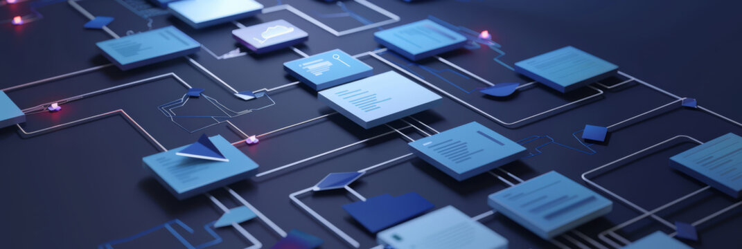Flowchart, the process of transition from paper to digital document flow.