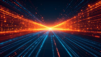 A vibrant digital landscape showcasing dynamic lines of red and blue light converging, symbolizing speed and innovation.