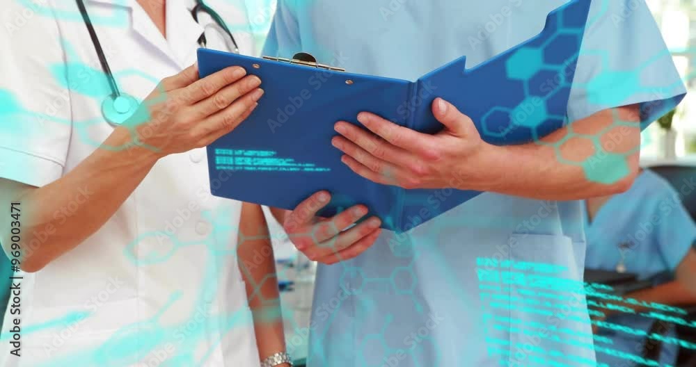 Poster animation of data processing over diverse doctors talking