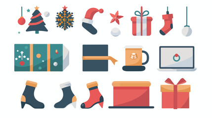 Festive Christmas Desktop Flat Icons Design Infographic