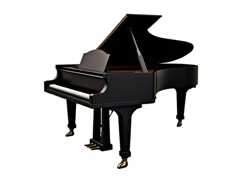 Glossy Black Grand Piano, Isolated on White or Transparent PNG, Musical Instrument Icon - Powered by Adobe