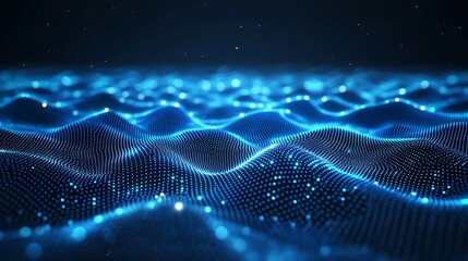 Abstract blue wave pattern with glowing dots, perfect for technology, digital art, or futuristic project backgrounds.