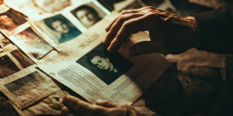 Search for the Missing Child: FBI investigators, hands trembling with urgency, reviewing a missing person's flyer.