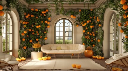 Luxurious home vitamin C therapy room with citrus grove