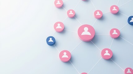 Colorful network illustration showing connected user icons representing social media or communication concepts.