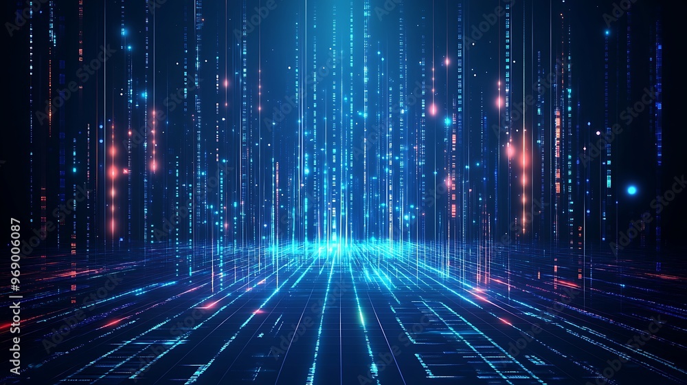 Poster abstract digital background with glowing lines and particles creating a vibrant, futuristic ambiance
