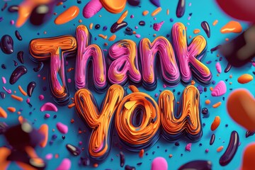 Colorful 3D text 'Thank You' with confetti and abstract shapes