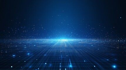 Abstract digital landscape with glowing particles and vibrant blue light, creating a futuristic atmosphere for technology visuals.