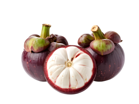 Mangosteen isolated on white background. Scientific name is Garcinia Mangostana Linn. isolated transparent