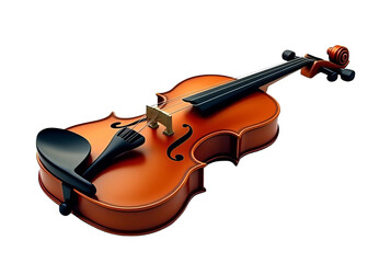 Classic Wooden Violin Instrument Isolated on White or Transparent PNG, Elegant Musical String Equipment