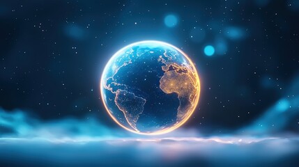 Fototapeta premium A stunning representation of Earth, glowing with vibrant colors against a dark background, symbolizing the beauty of our planet.