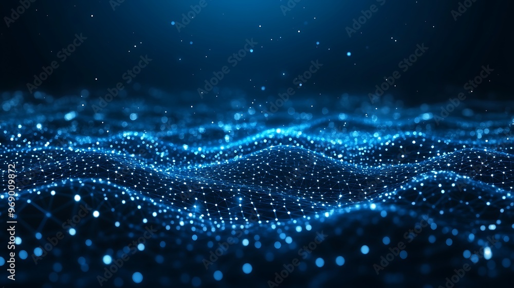 Poster captivating blue waves of digital light create a mesmerizing underwater effect, ideal for technology