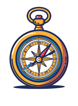 recommend clip art: Minimal Comics vector illustration of a pocket watch with a compass, a simple line art drawing, Generative AI