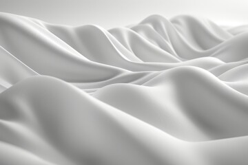 Fototapeta premium Abstract Background with Flowing White Cloth, Wavy Silk Texture, 3D Render Illustration