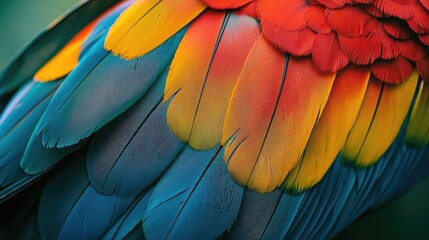 Fototapeta premium Macro photograph of colorful parrot feathers
