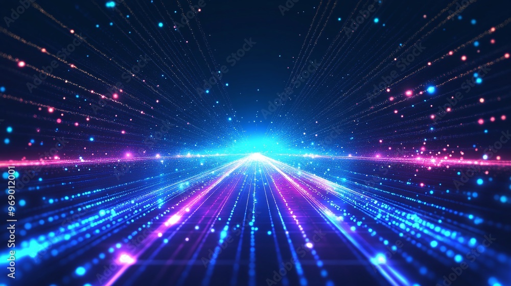 Poster dynamic rays of light in vibrant colors creating a futuristic atmosphere. perfect for science, techn
