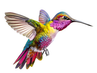 Fototapeta premium Beautiful bright colorful hummingbird in flight. Neural network AI generated art
