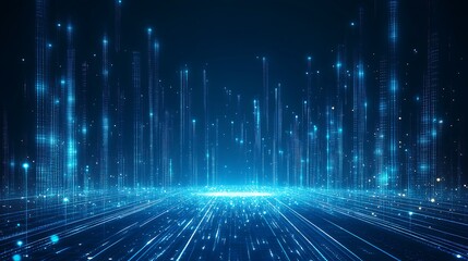 Futuristic blue light abstract with glowing lines and particles creating a digital landscape, perfect for technology themes.