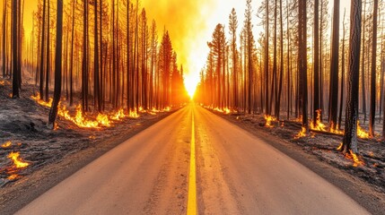 Road Through Fire-Damaged Forest.