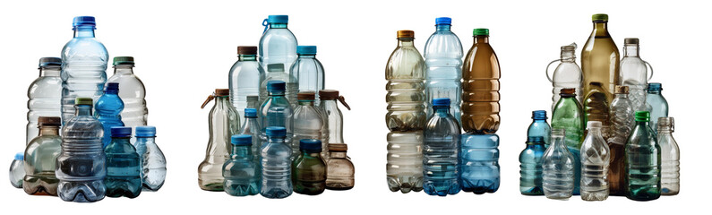 sets of old waste blank water bottle isolated on Transparent Background.