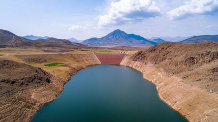 Water resource management, reservoir dams, clean water release points, field hydrologists, monitoring equipment, earthy tones, research, environmental balance