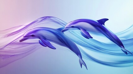 Obraz premium Two dolphins swimming with abstract wave patterns