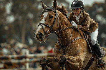 Obraz premium Generative AI photo realistic image, equitation lesson people connected with horses friends love