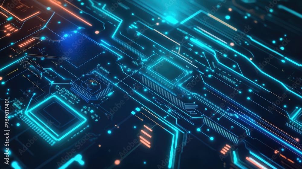 Poster futuristic abstract technology background featuring a circuit board design representing high level d