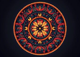 Obraz premium Traditional Indian design featuring a circular composite pattern in a 2D cartoon style illustration