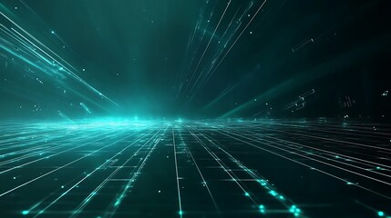 Futuristic digital landscape with glowing lines and grids, perfect for technology-related concepts and designs.