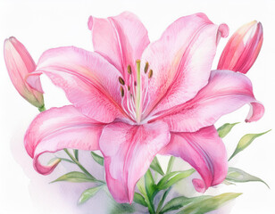 Obraz premium Beautiful Pink Lily Flower Closeup Illustration