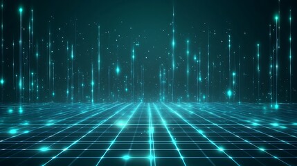 Futuristic digital landscape with glowing lines and particles, perfect for technology, science, and innovation themes.