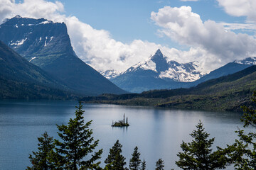 St Mary Lake and Wild Goose island, Glacier national park, Montana, USA. August 2024