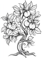 Fototapeta premium Ornamental design for a coloring book featuring a 2D cartoon illustration in black and white
