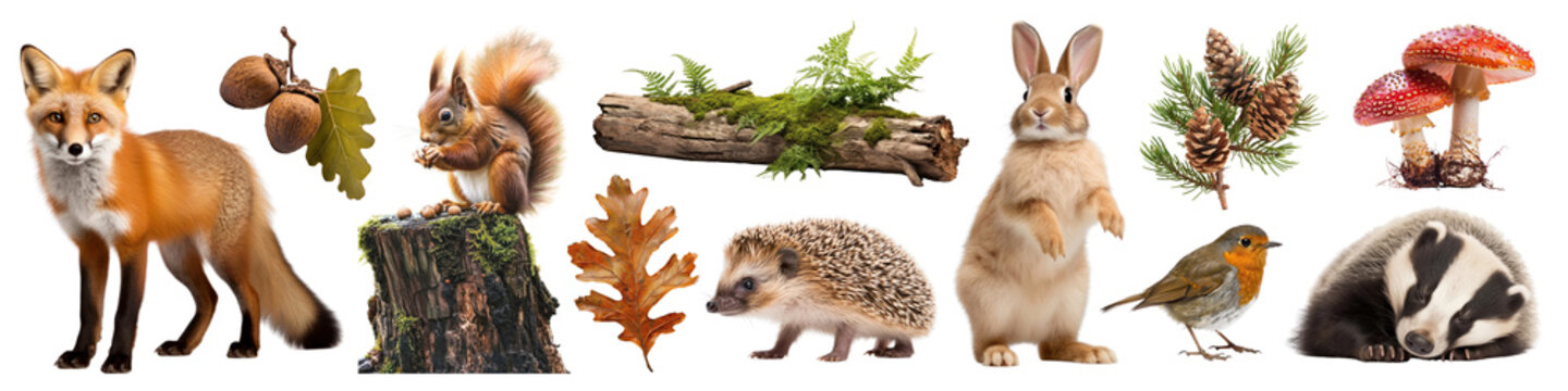 Fototapeta Woodland png cut out element set