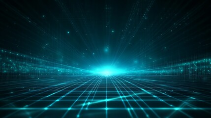 Futuristic landscape with glowing lines and radiant light. Ideal for technology, science, and digital art themes.