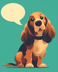 Minimalist Dog Illustration with Blank Speech Bubble in Flat Design Style