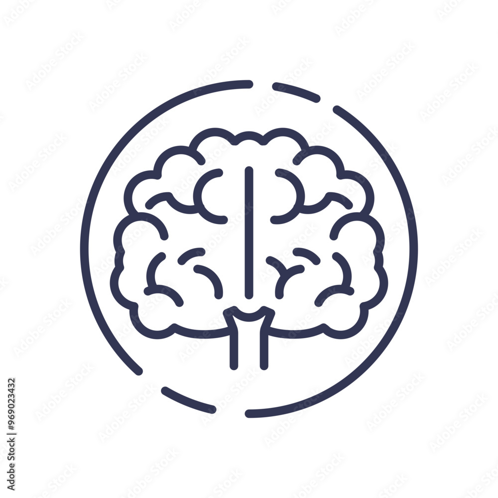 Poster line art of a brain within a circle, symbolizing cognitive development and mental growth.