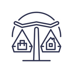 A balanced scale with a briefcase and a house symbolizing work-life equilibrium.