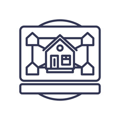 DigitalPlatform concept with a house icon on a laptop screen, symbolizing online real estate and virtual property management.
