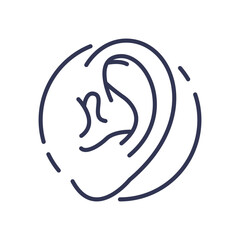 Line art of an ear symbolizing listening and hearing.