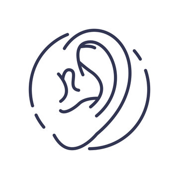 recommend clip art: Line art of an ear symbolizing listening and hearing.