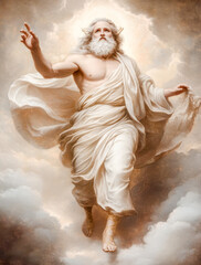 Zeus, the Mighty Greek God of Thunder in Majestic Pose Amidst the Clouds Symbol of Power Strength and Authority from Ancient MythologyZeus the Mighty Greek God of Thunder in Majestic Pose Amidst 