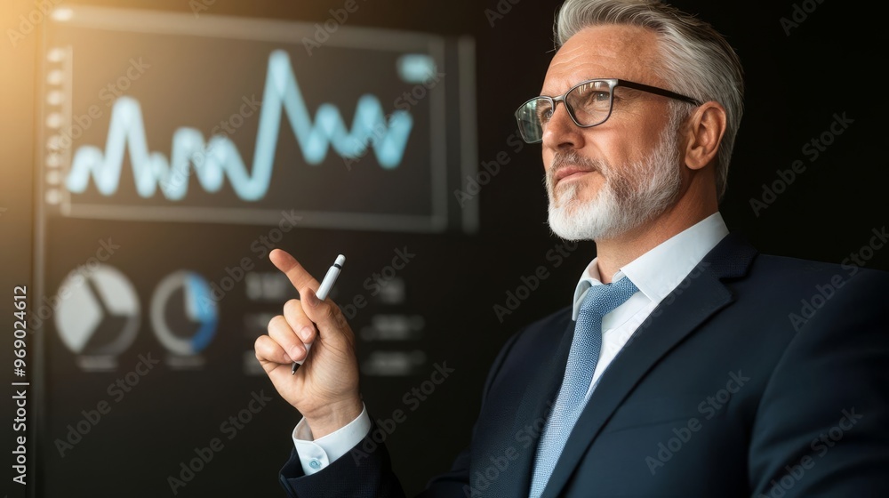 Aufkleber dynamic team leader analyzes performance metrics and kpis to enhance teamwork success in productive 