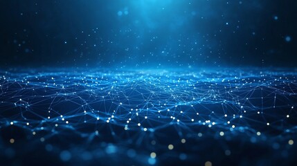 Stunning blue abstract background with glowing connections and particles, representing technology and digital networks.