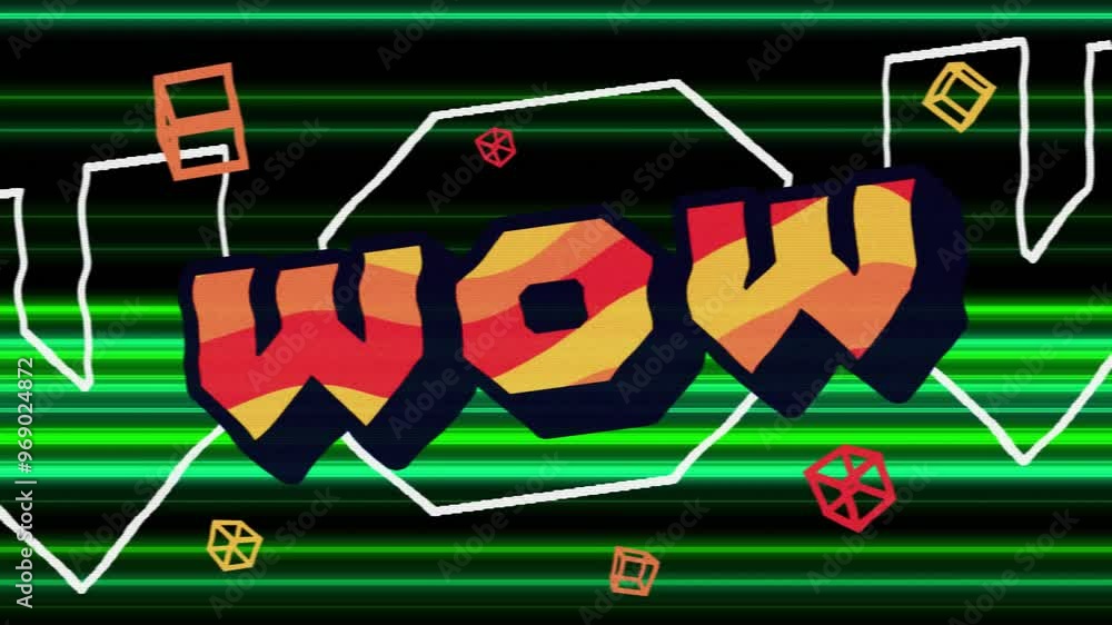 Wall mural Animation of wow text over green shapes