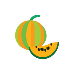 melon fruit vitamin A isolated on white background, flat color cartoon style vector design