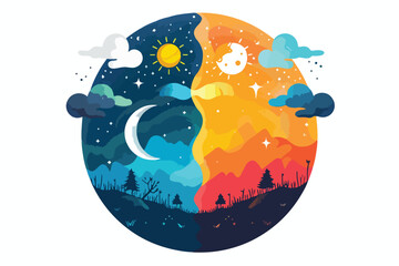 Day and Night Single Clipart Isolated on White Background