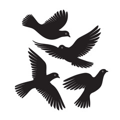 Vector illustration: silhouette of flying birds doves on a white background